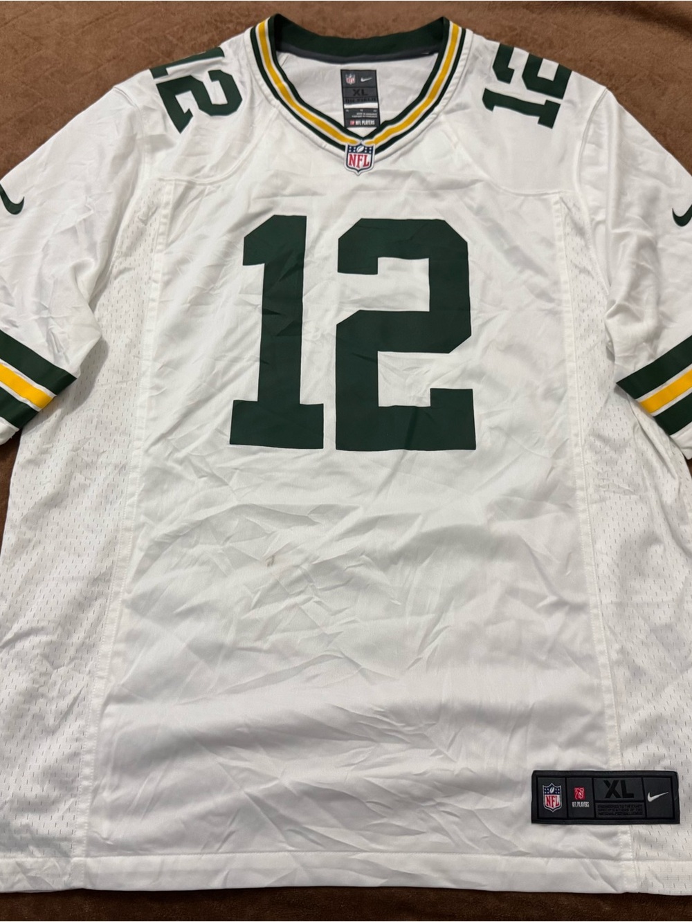 Nike White Green and Yellow #12 Men's NFL Jersey